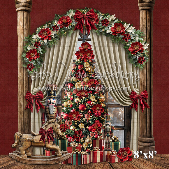 X Drop Christmas Arch Window Red Wall Tree (VR)