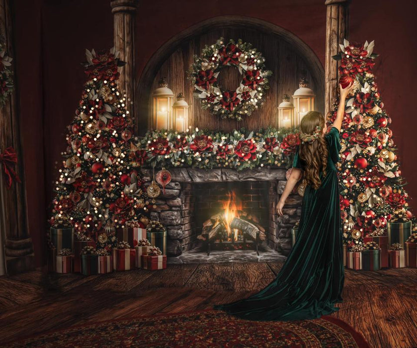 Christmas Arch Fireplace Red Double Tree Bundle