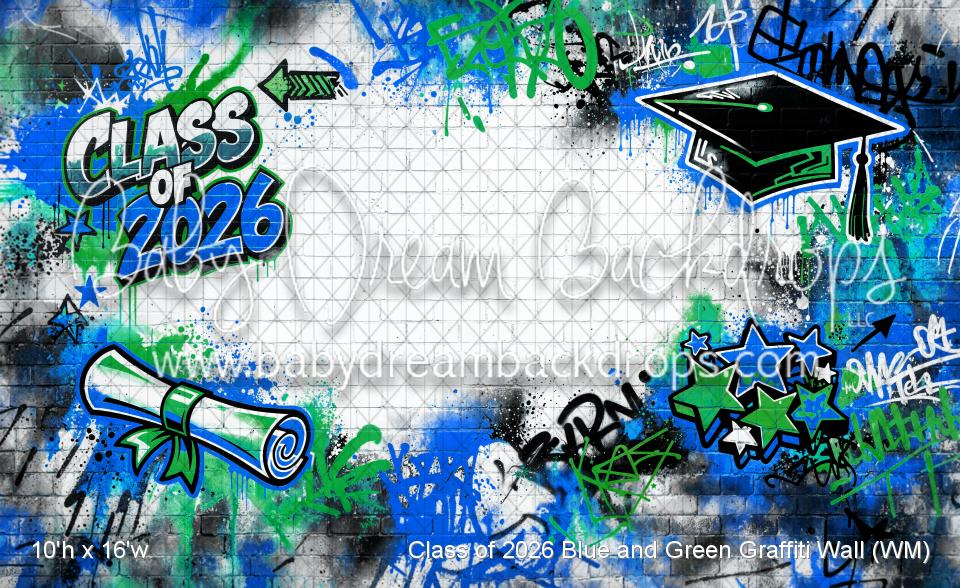 Class of 2026 Blue and Green Graffiti Wall (WM)