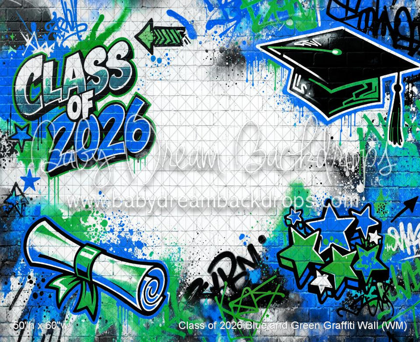 Class of 2026 Blue and Green Graffiti Wall (WM)