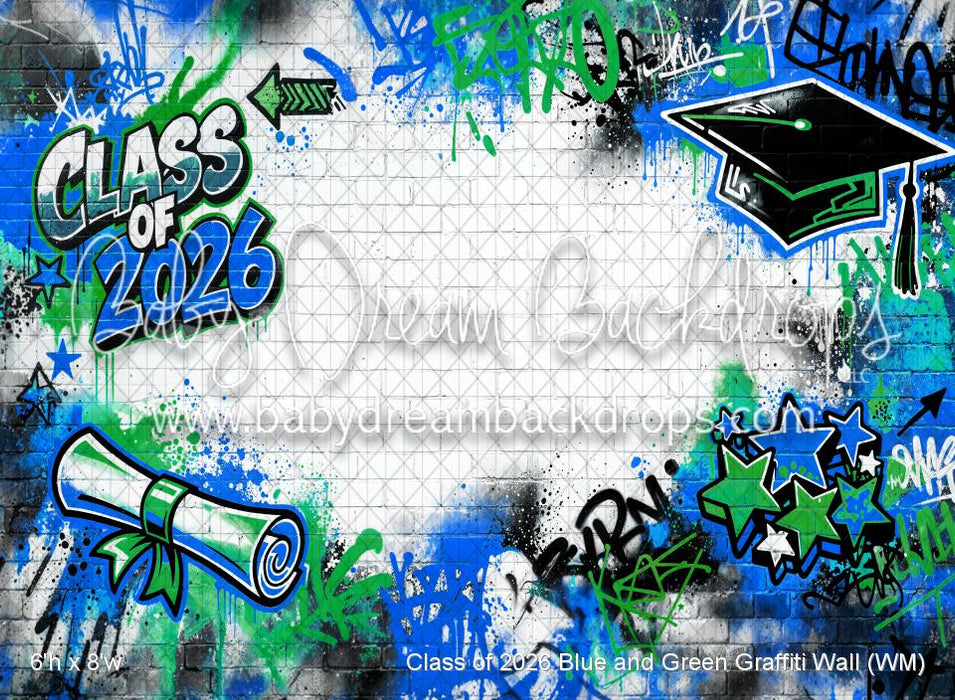 Class of 2026 Blue and Green Graffiti Wall (WM)