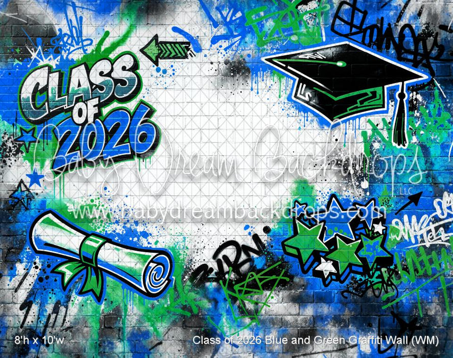Class of 2026 Blue and Green Graffiti Wall (WM)