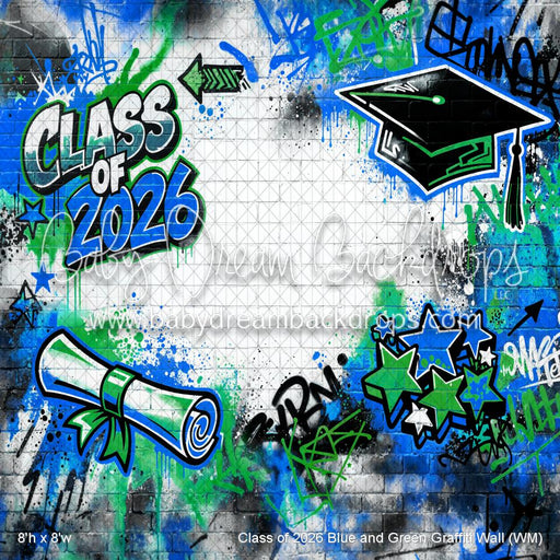 Class of 2026 Blue and Green Graffiti Wall (WM)