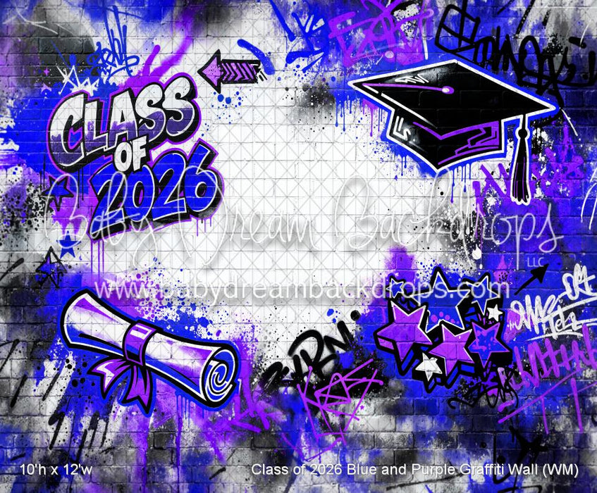 Class of 2026 Blue and Purple Graffiti Wall (WM)