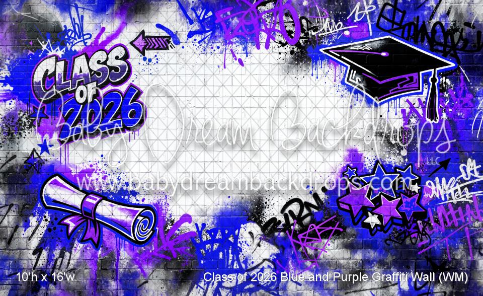 Class of 2026 Blue and Purple Graffiti Wall (WM)
