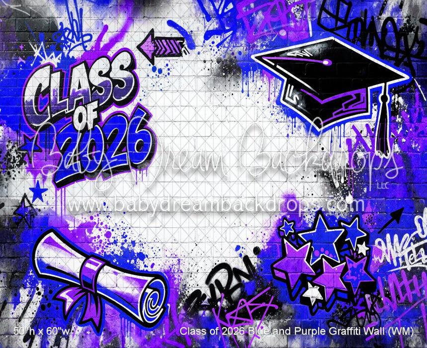 Class of 2026 Blue and Purple Graffiti Wall (WM)