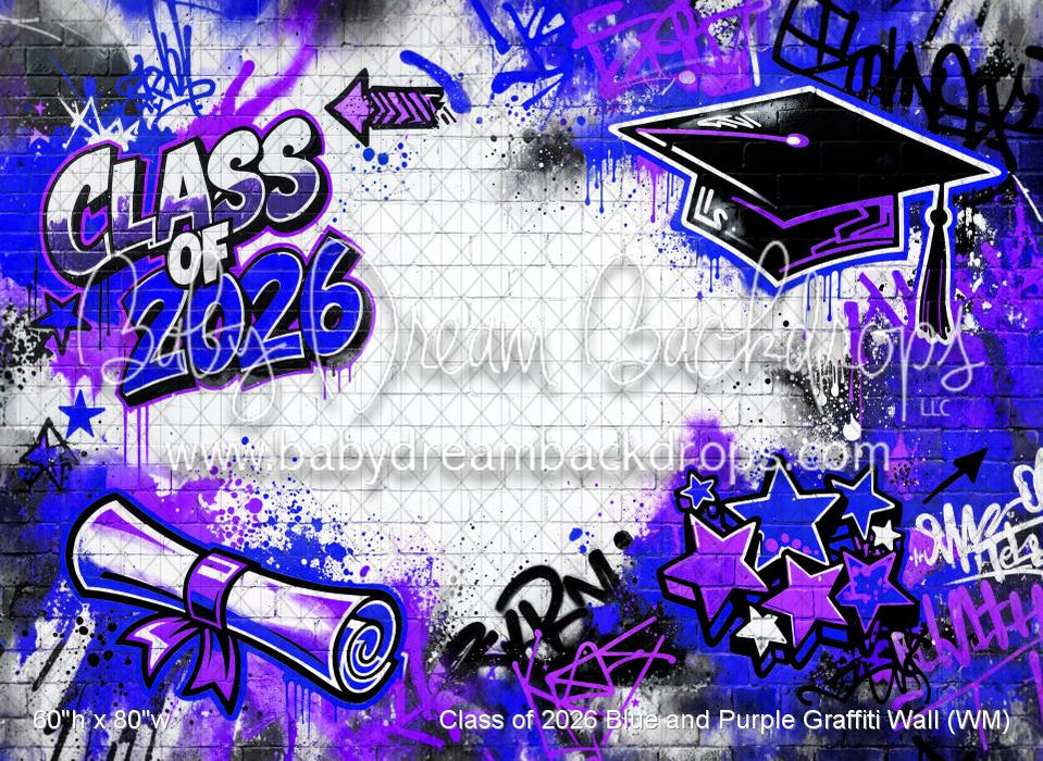 Class of 2026 Blue and Purple Graffiti Wall (WM)