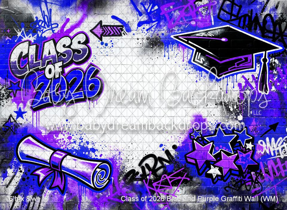 Class of 2026 Blue and Purple Graffiti Wall (WM)