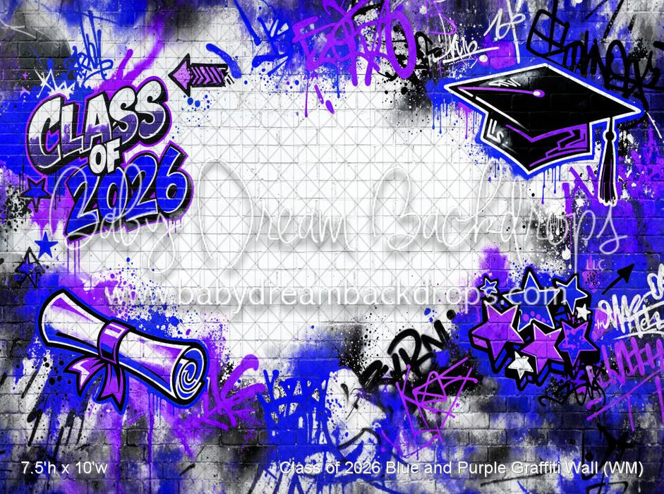 Class of 2026 Blue and Purple Graffiti Wall (WM)