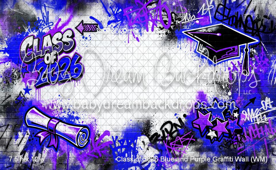 Class of 2026 Blue and Purple Graffiti Wall (WM)