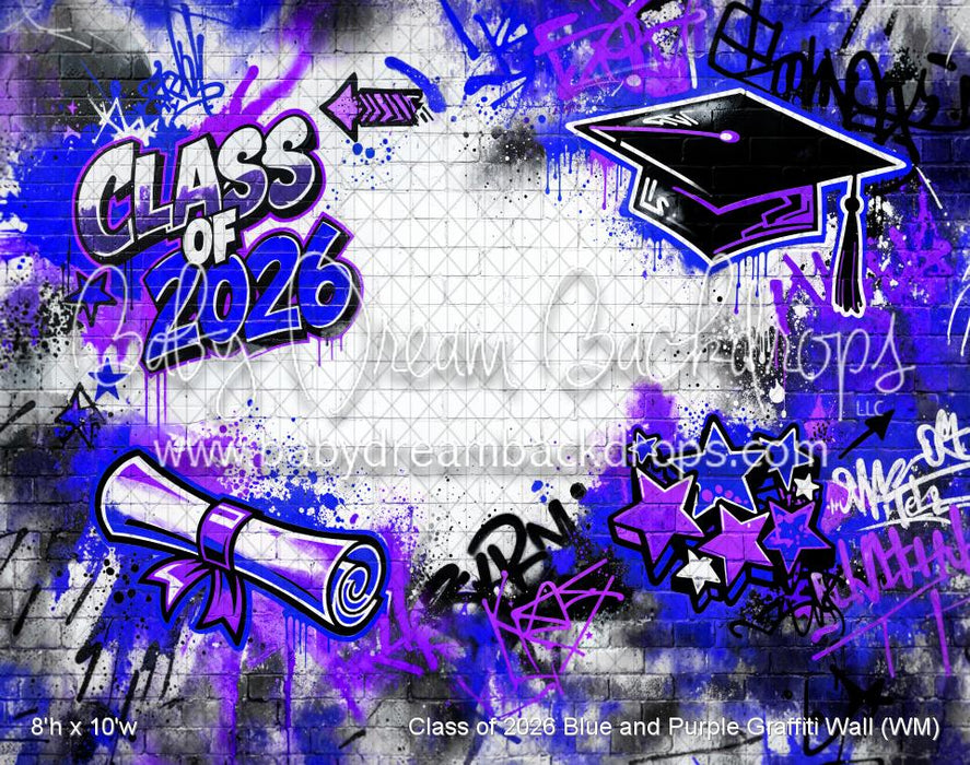 Class of 2026 Blue and Purple Graffiti Wall (WM)
