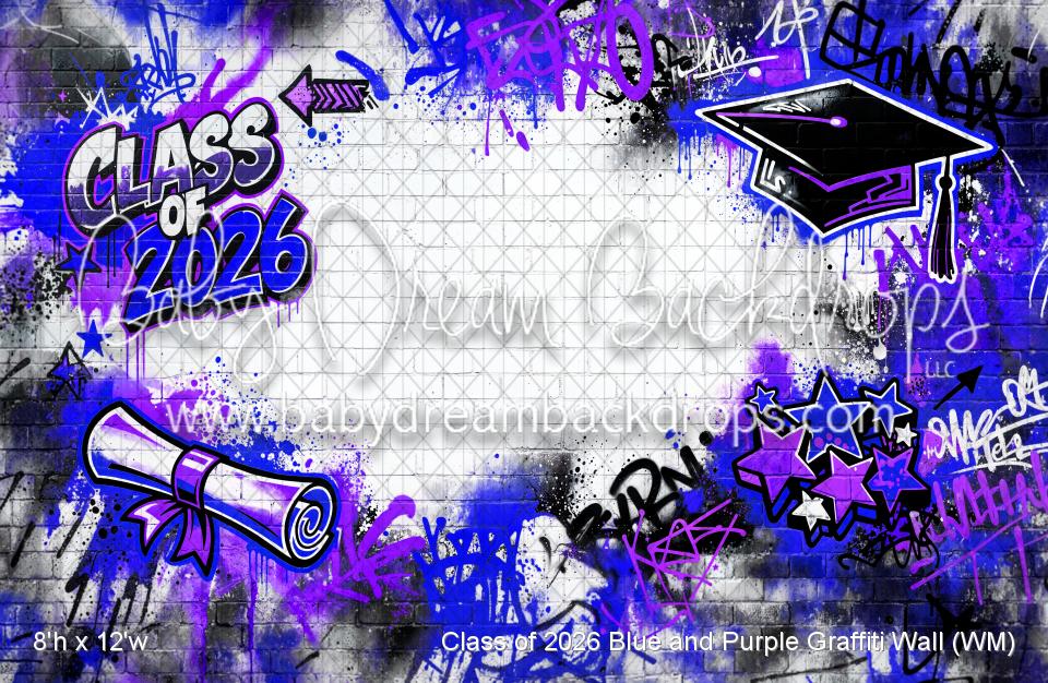 Class of 2026 Blue and Purple Graffiti Wall (WM)