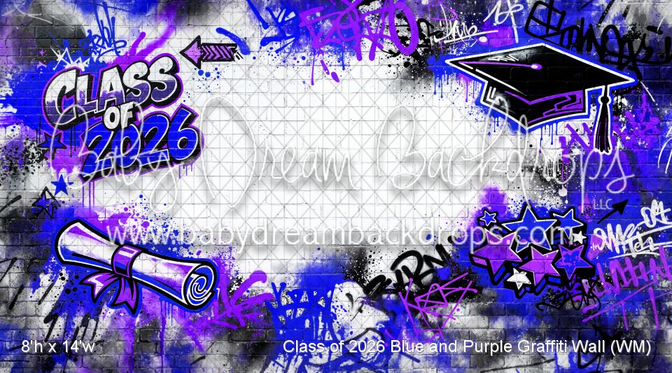 Class of 2026 Blue and Purple Graffiti Wall (WM)