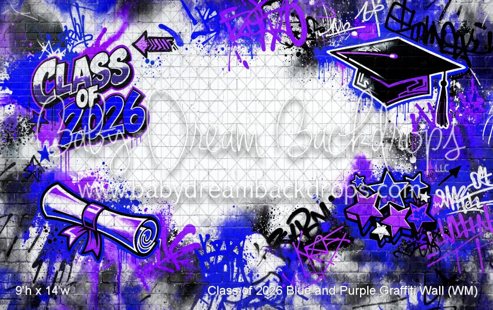 Class of 2026 Blue and Purple Graffiti Wall (WM)