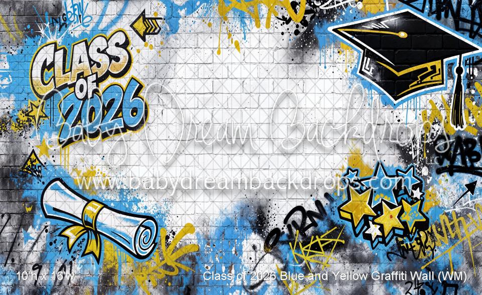 Class of 2026 Blue and Yellow Graffiti Wall (WM)