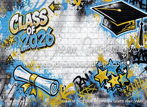 Class of 2026 Blue and Yellow Graffiti Wall (WM)