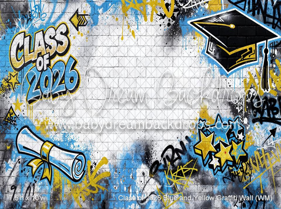Class of 2026 Blue and Yellow Graffiti Wall (WM)