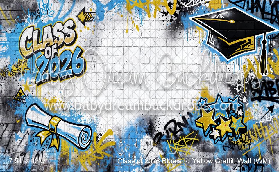 Class of 2026 Blue and Yellow Graffiti Wall (WM)