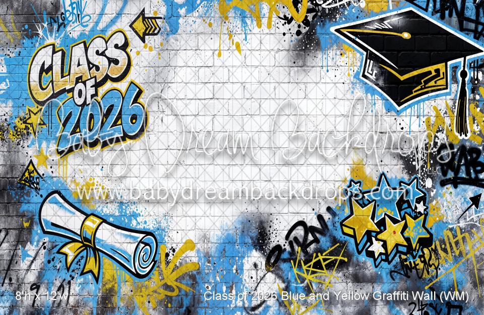 Class of 2026 Blue and Yellow Graffiti Wall (WM)