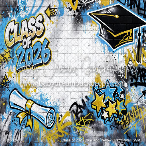 Class of 2026 Blue and Yellow Graffiti Wall (WM)