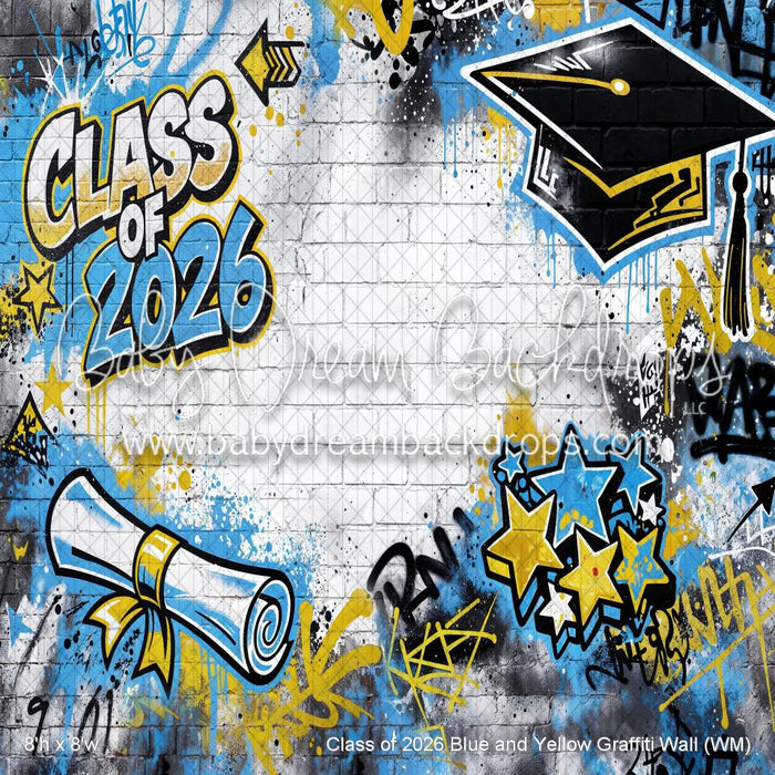 Class of 2026 Blue and Yellow Graffiti Wall (WM)