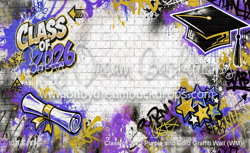 Class of 2026 Purple and Gold Graffiti Wall (WM)
