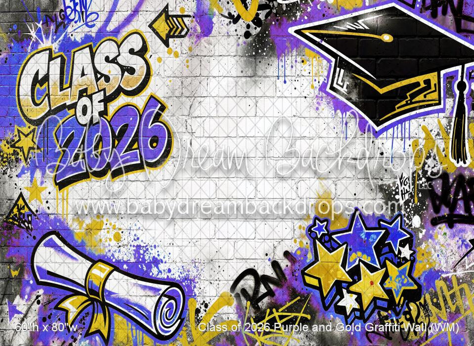 Class of 2026 Purple and Gold Graffiti Wall (WM)