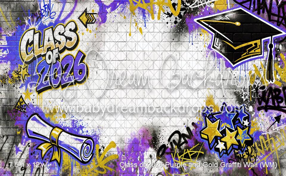 Class of 2026 Purple and Gold Graffiti Wall (WM)