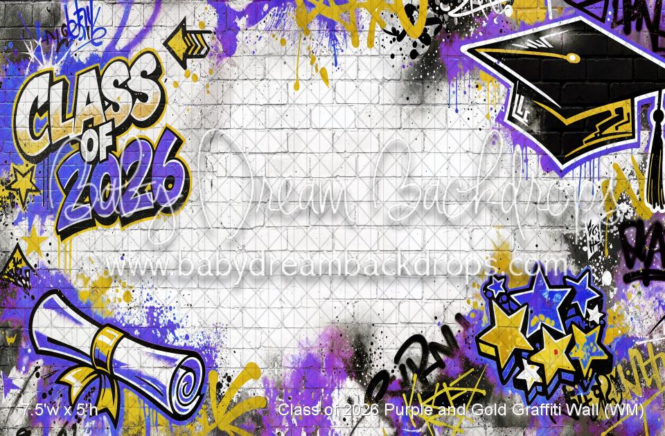 Class of 2026 Purple and Gold Graffiti Wall (WM)