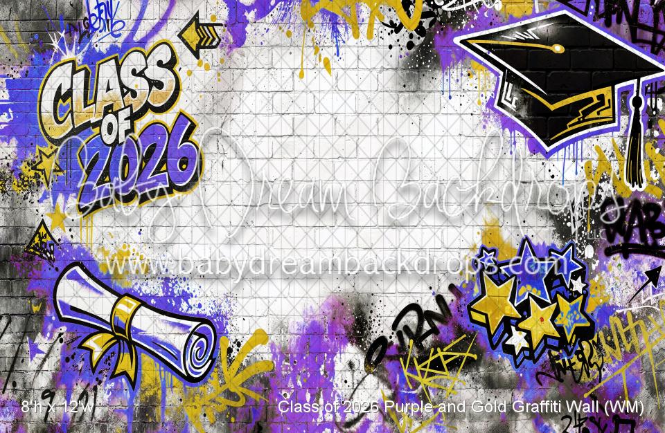 Class of 2026 Purple and Gold Graffiti Wall (WM)