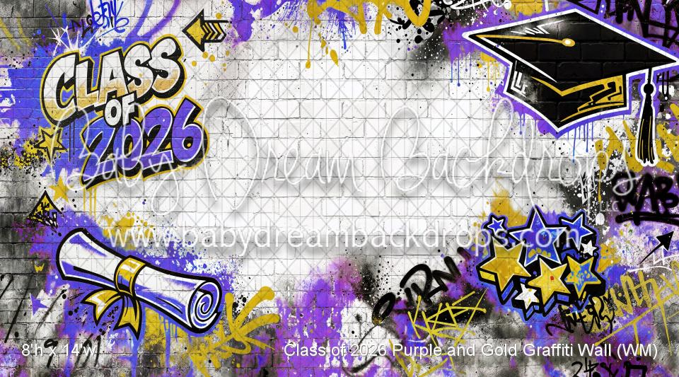 Class of 2026 Purple and Gold Graffiti Wall (WM)