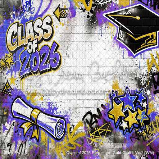 Class of 2026 Purple and Gold Graffiti Wall (WM)