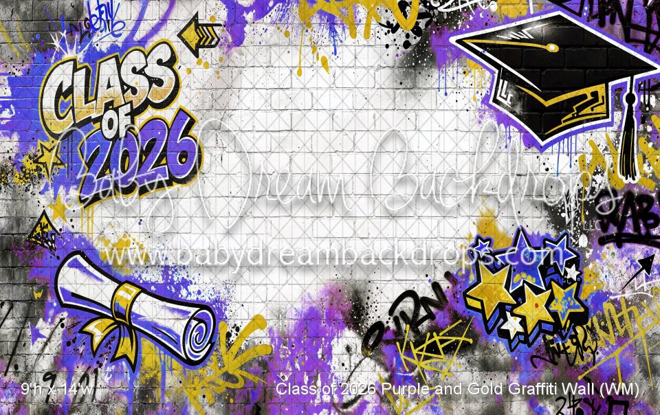 Class of 2026 Purple and Gold Graffiti Wall (WM)