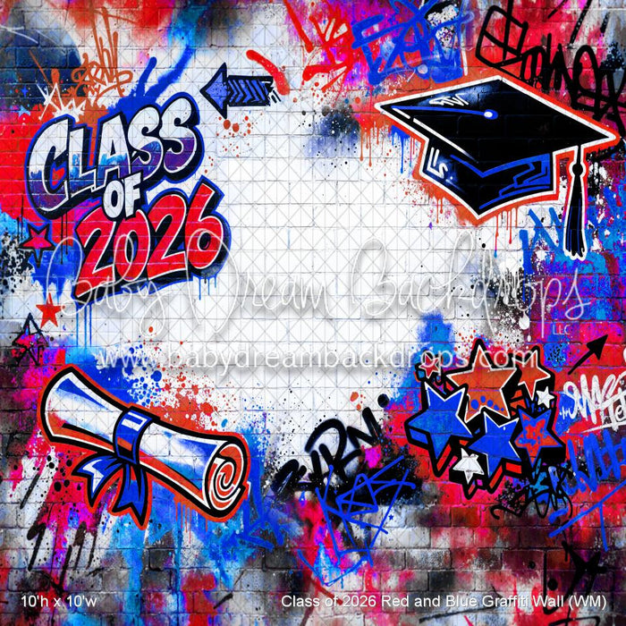Class of 2026 Red and Blue Graffiti Wall (WM)