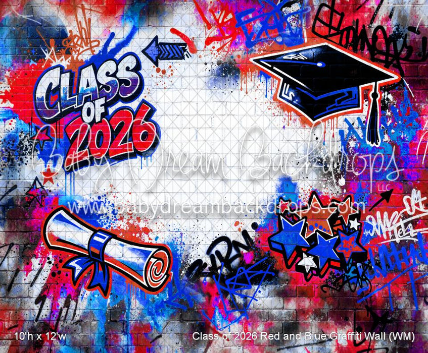 Class of 2026 Red and Blue Graffiti Wall (WM)