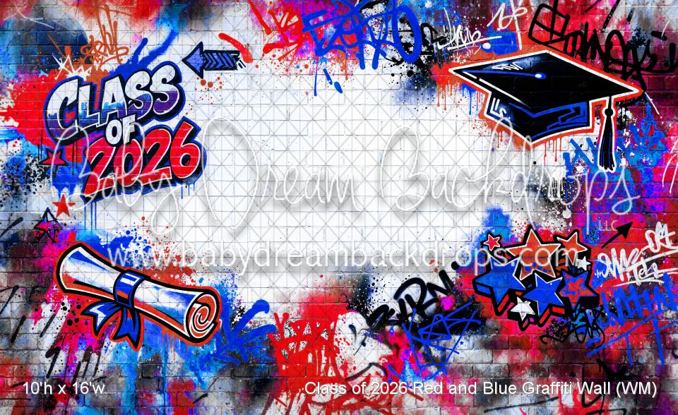 Class of 2026 Red and Blue Graffiti Wall (WM)