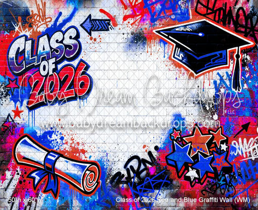 Class of 2026 Red and Blue Graffiti Wall (WM)