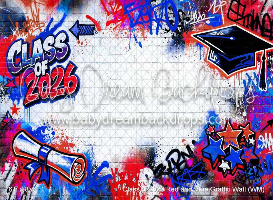 Class of 2026 Red and Blue Graffiti Wall (WM)