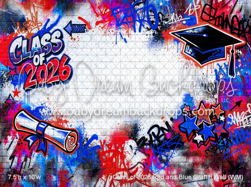 Class of 2026 Red and Blue Graffiti Wall (WM)