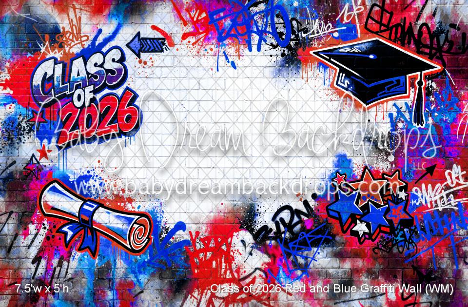 Class of 2026 Red and Blue Graffiti Wall (WM)