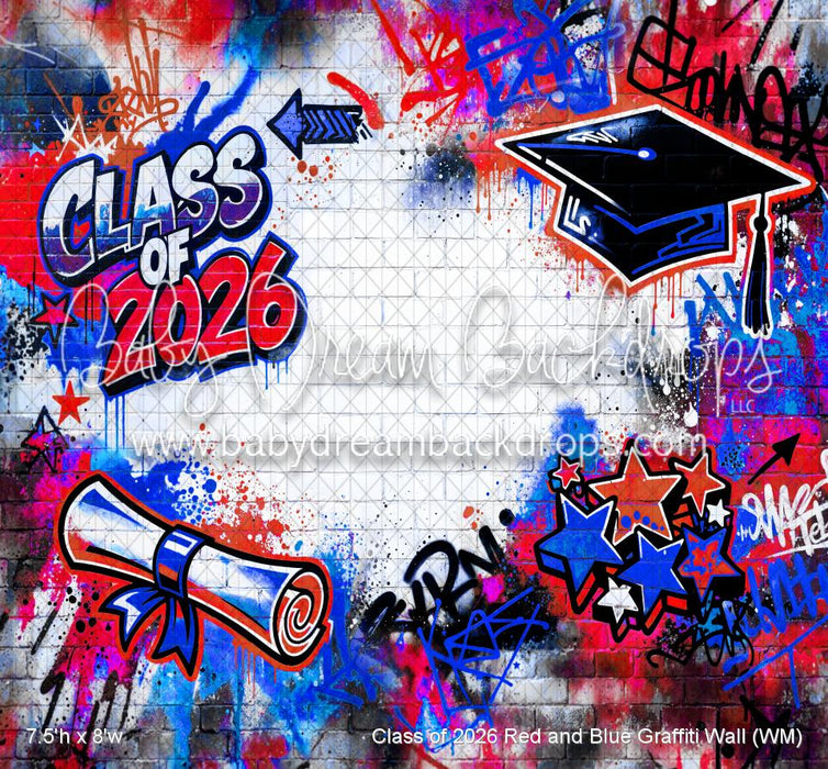 Class of 2026 Red and Blue Graffiti Wall (WM)