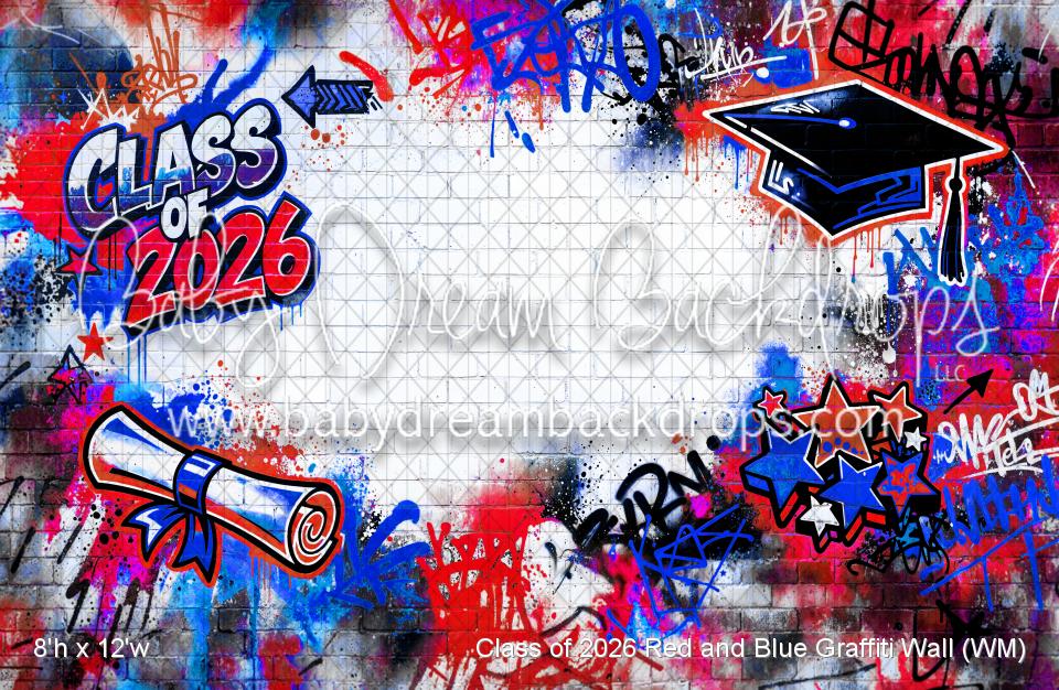 Class of 2026 Red and Blue Graffiti Wall (WM)