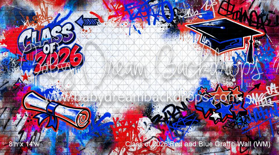 Class of 2026 Red and Blue Graffiti Wall (WM)