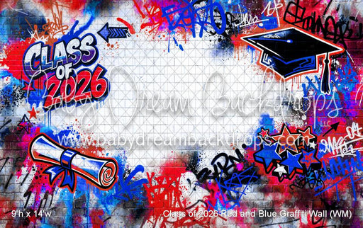 Class of 2026 Red and Blue Graffiti Wall (WM)
