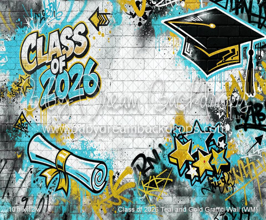 Class of 2026 Teal and Gold Graffiti Wall (WM)