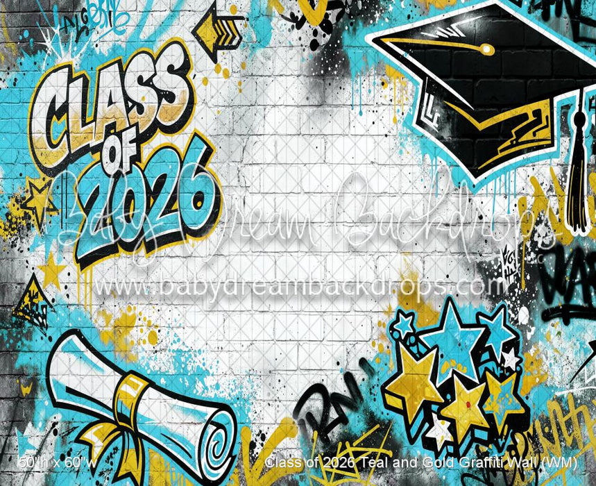 Class of 2026 Teal and Gold Graffiti Wall (WM)