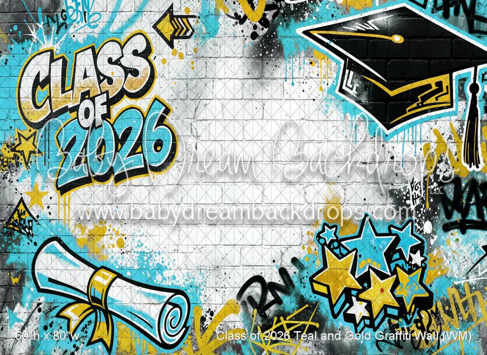 Class of 2026 Teal and Gold Graffiti Wall (WM)