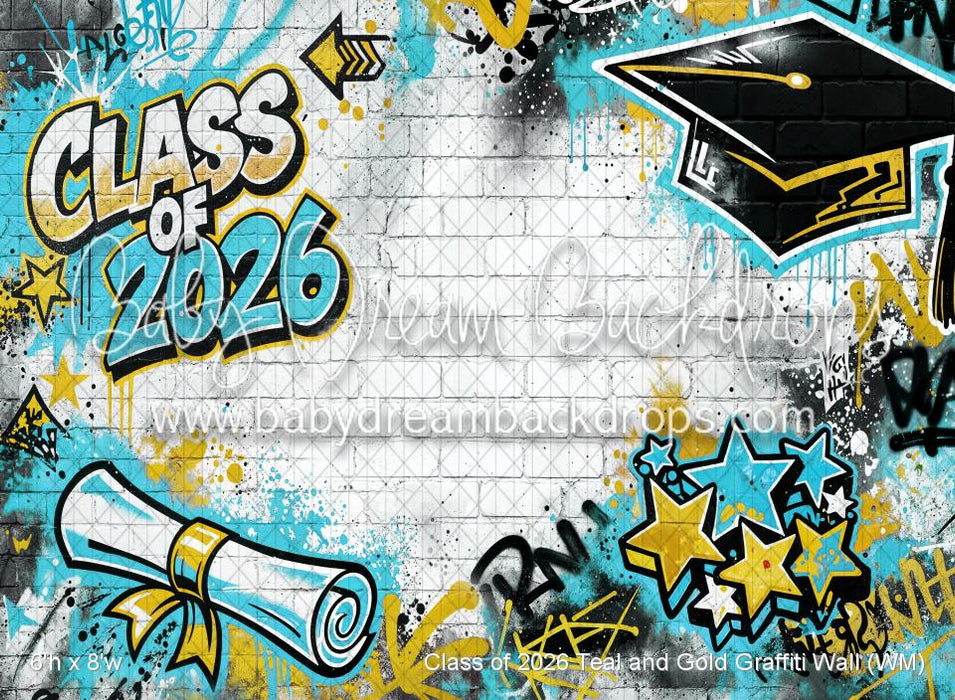 Class of 2026 Teal and Gold Graffiti Wall (WM)