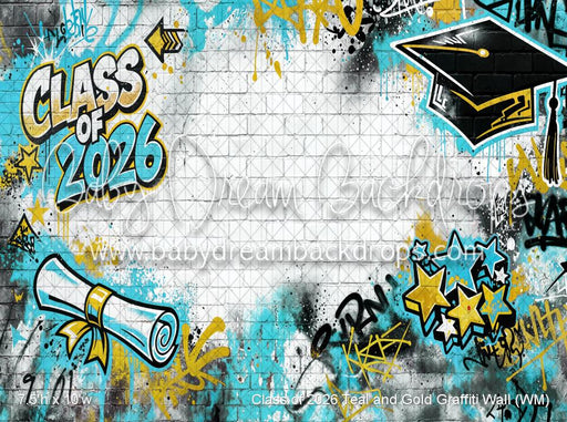 Class of 2026 Teal and Gold Graffiti Wall (WM)