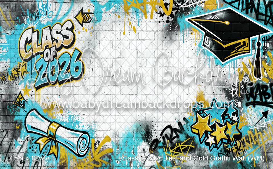 Class of 2026 Teal and Gold Graffiti Wall (WM)